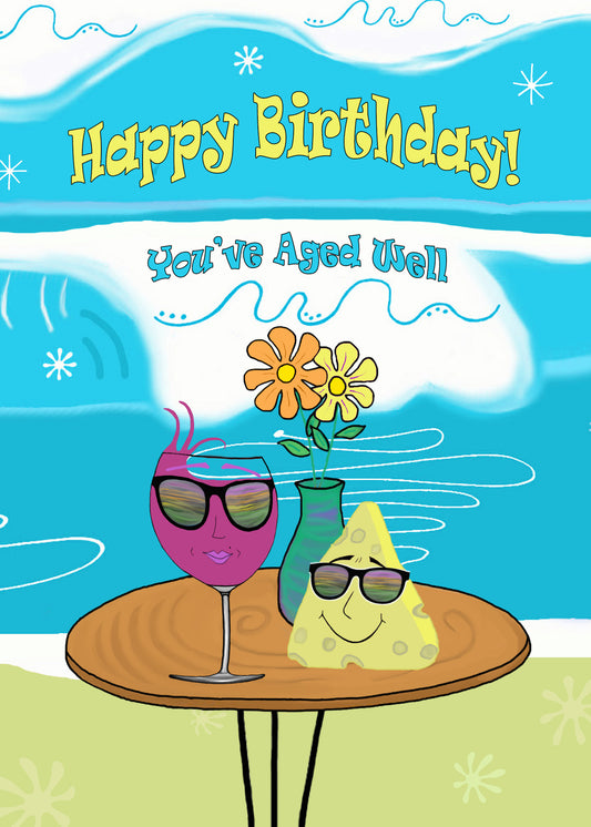 Happy Birthday (Wine and Cheese) Greeting Card (Card#: HB23)