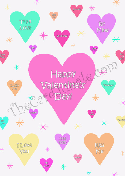 Happy Valentine's Day (Heart Candy White Background) Greeting Card (Card#: HVD9)