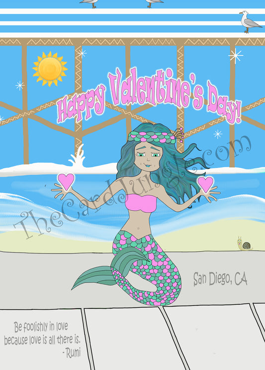 Happy Valentine's Day (Mermaid on Wall) Greeting Card (Card#: HVD11)