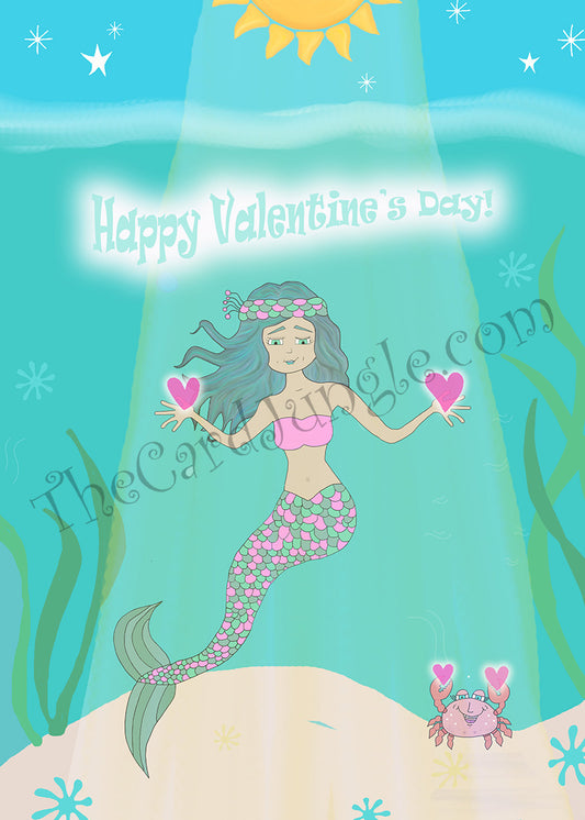 Happy Valentine's Day (Mermaid) Greeting Card (Card#: HVD7)