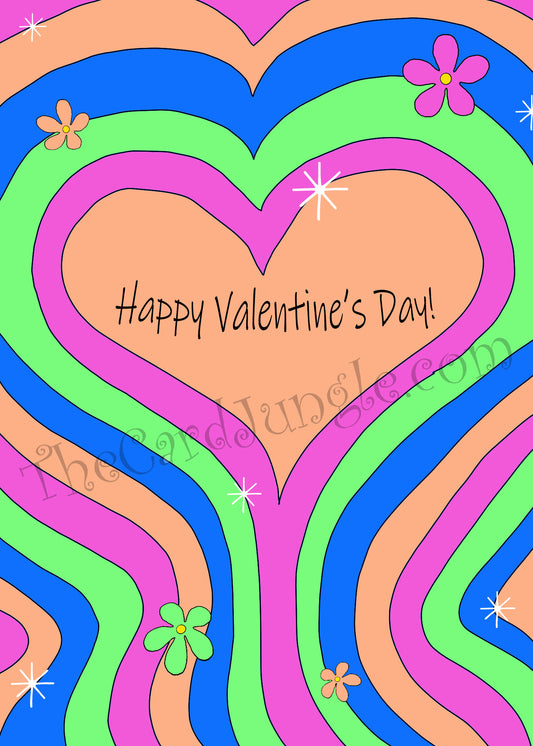 Happy Valentine's Day (Hippe-style)) Greeting Card (Two Color Variants) (Card#: HVD13)