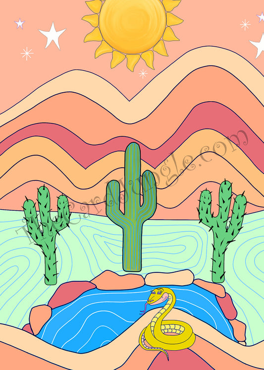 Desert Pond Greeting Card (Four Color Variants) (Card#: DS4)