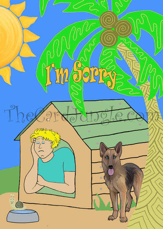 I'm Sorry (Man In Dog House) Greeting Card (Card#: AP4)