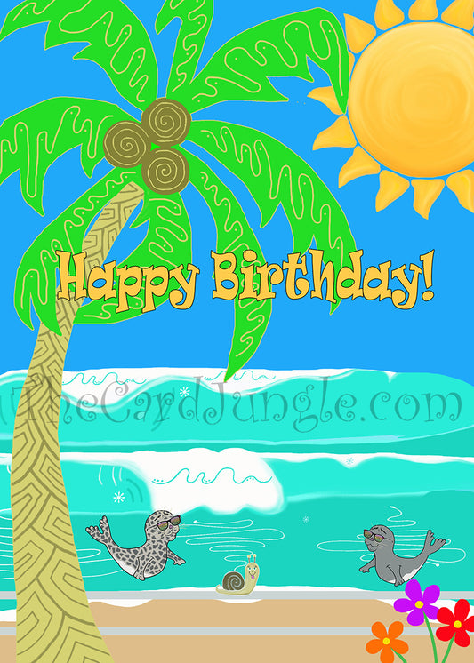 Happy Birthday (Seals and Snail) Greeting Card (Card#: HB24)