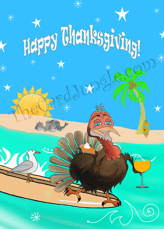 Happy Thanksgiving (Surfing Turkey) Greeting Card (Card#: T3)