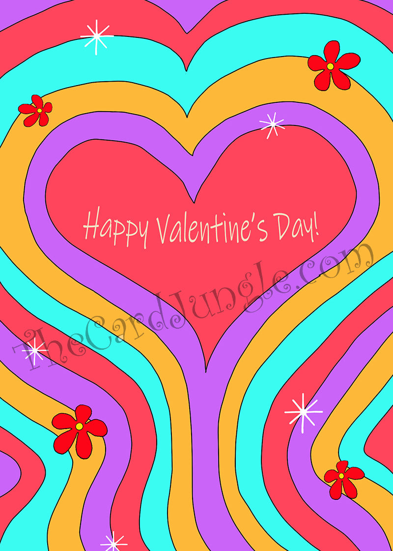 Happy Valentine's Day (Hippe-style)) Greeting Card (Two Color Variants) (Card#: HVD13)