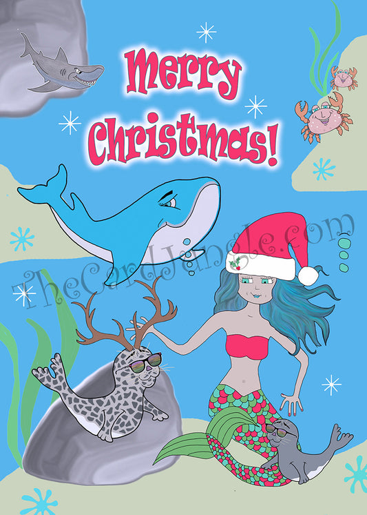 Merry Christmas (Underwater Mermaid Scene) (Card#: MC6) (Two Color Variants)