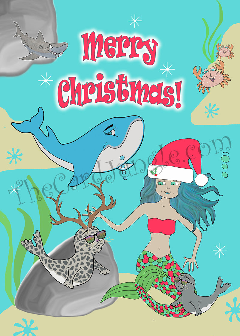 Merry Christmas (Underwater Mermaid Scene) (Card#: MC6) (Two Color Variants)